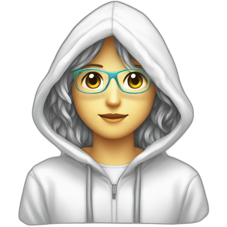 Pixelart developer  white hoodie computer iridescente light emoji