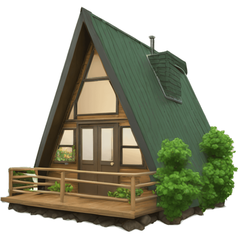 modern a-frame cabin with green bushes in front emoji