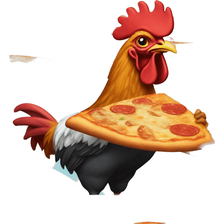 Surfing rooster eating in pizza  emoji