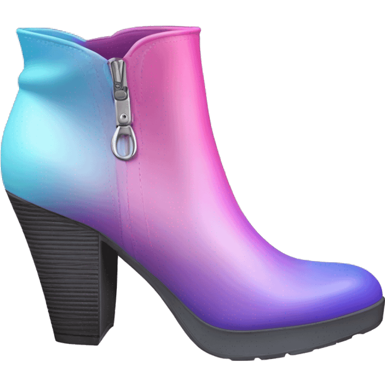 Realistic isolated top view pair of pink purple and pastel blue ombre high heel ankle bootie boots.  emoji