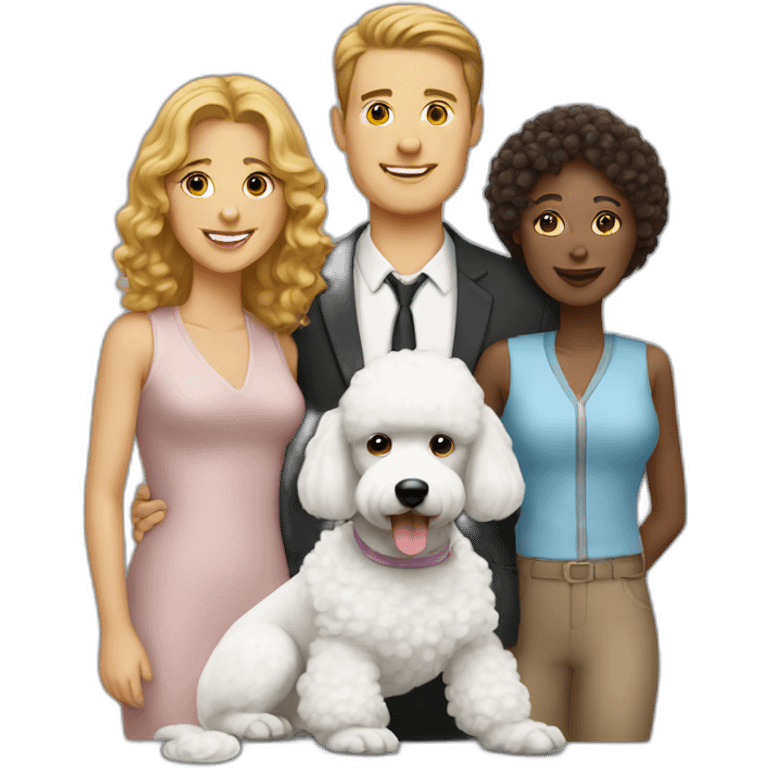 a white man, women and poodle emoji