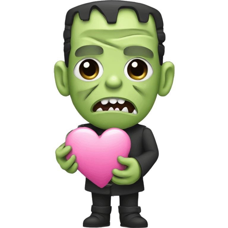 frankenstein holding a pink heart emoji