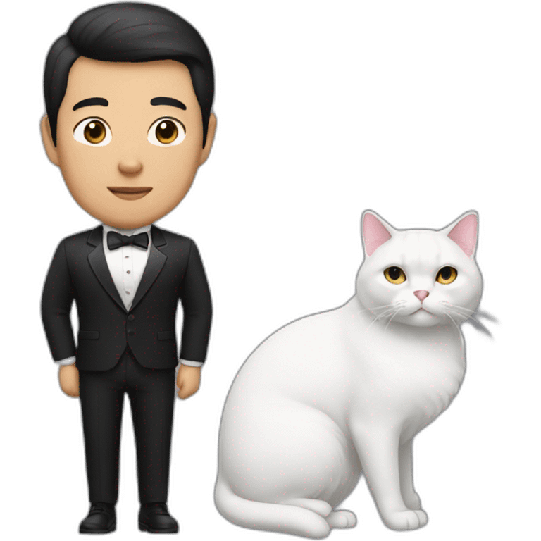 Heavy Asian Man with tuxedo cat emoji