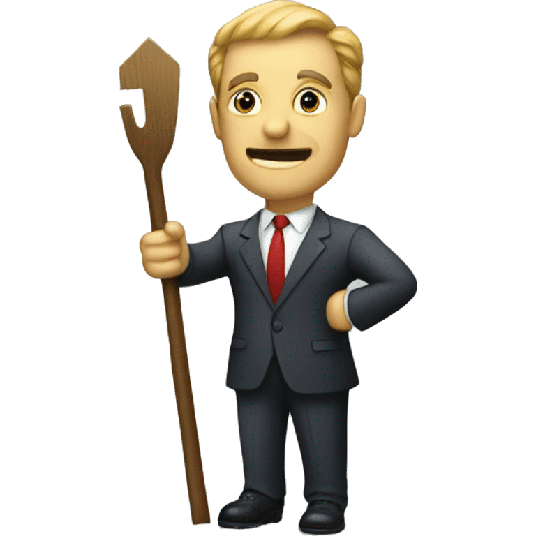 a businessman holding a stake in his hand ( a paradoy of the word stakeholder emoji