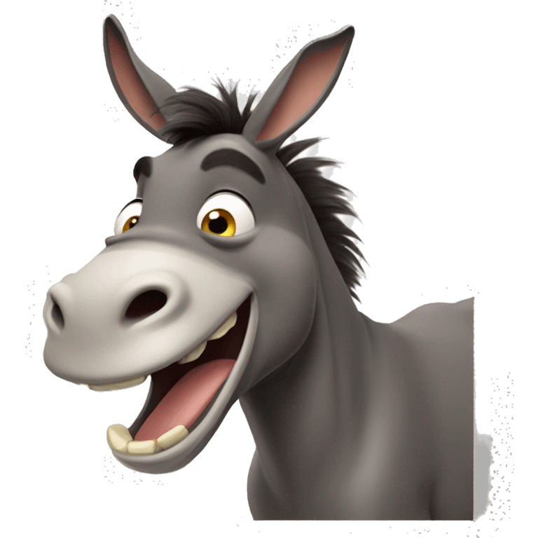 Donkey from shrek making an extra cheesed smile face emoji