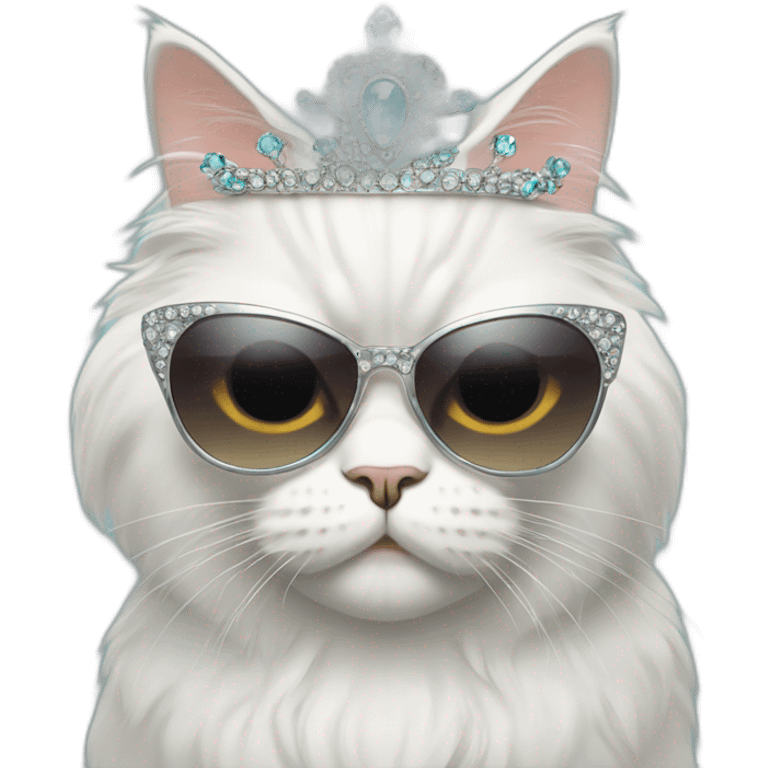 Persian cat wearing a tiara and sunglasses emoji