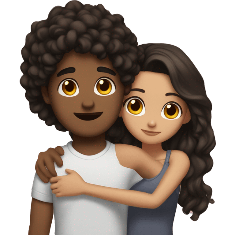 girl with dark brown hair and brown eyes hugging guy with dark brown hair and brown eyes and tattoo on neck emoji