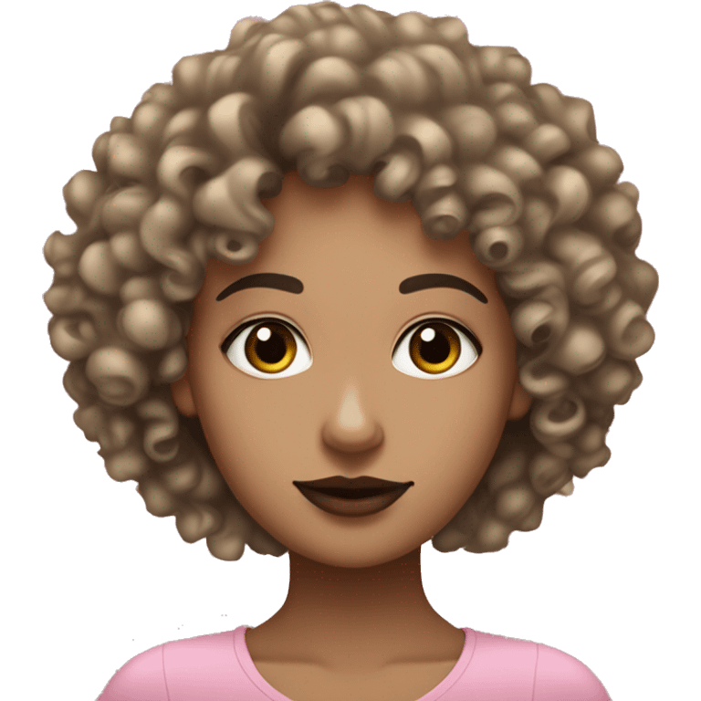 Curly haired  beige girl with black square sepcs , Pink lips and jawline emoji