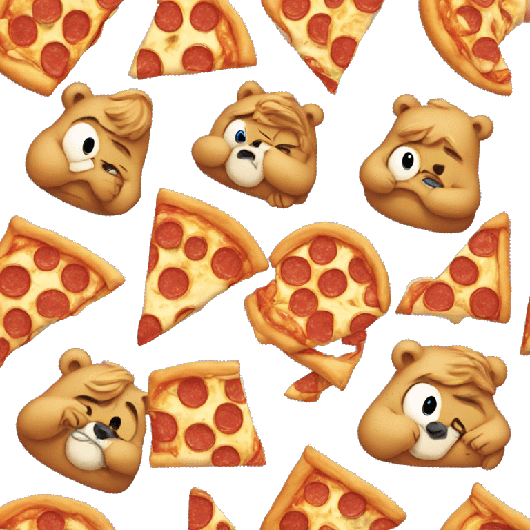 Grumpy care bear with pizza on stomach emoji