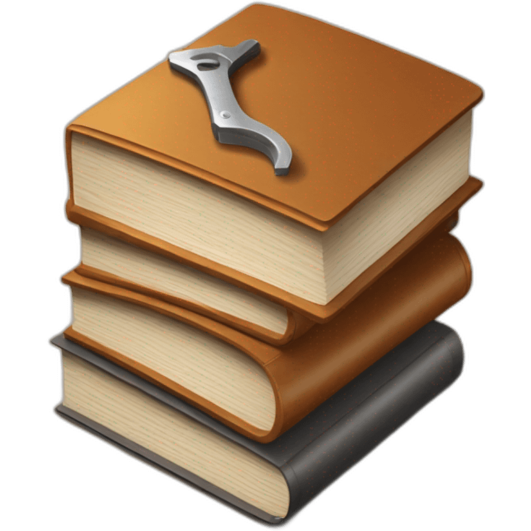 isometric thick BOOK with picture of wood, welder, leather, tools emoji