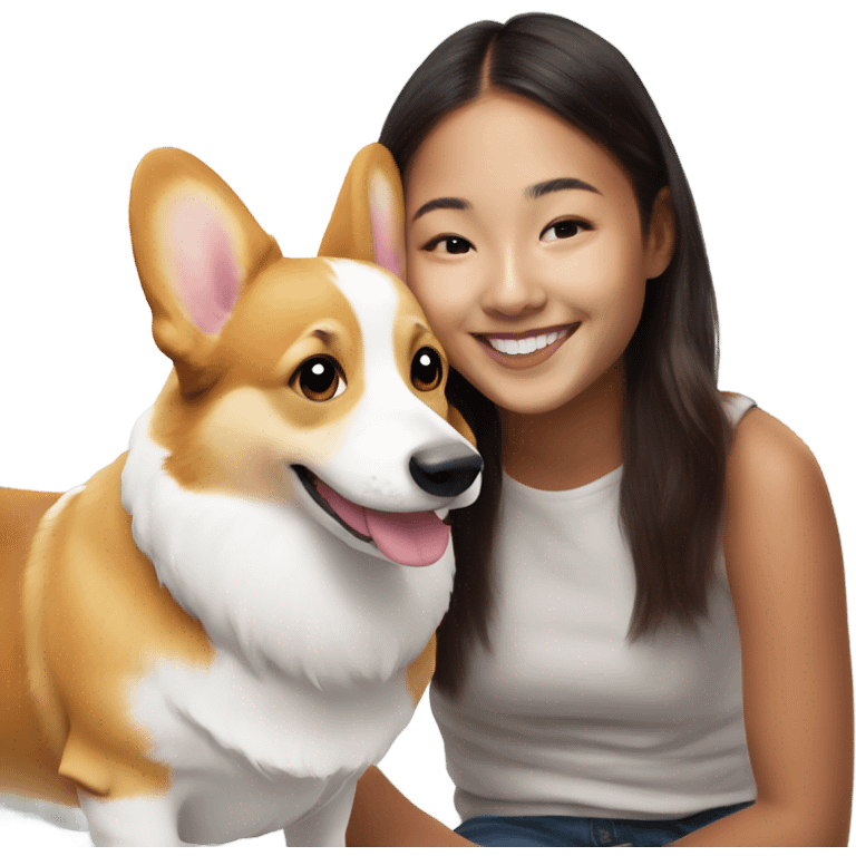 Corgi next to smiling girl emoji