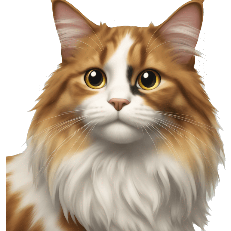 realistic long haired calico cat indoors scene  emoji