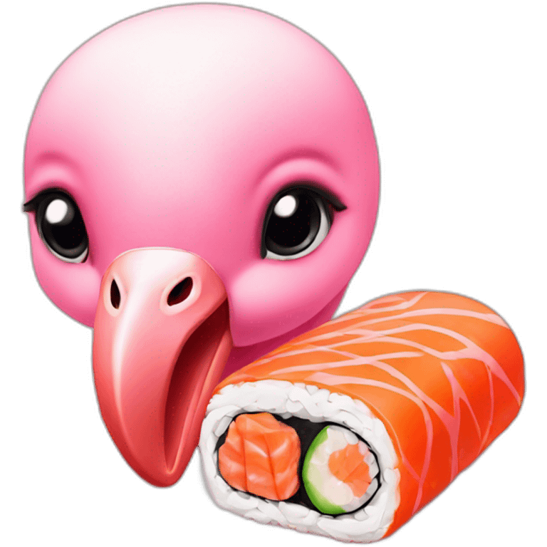 Cute Baby flamingo eating sushi emoji