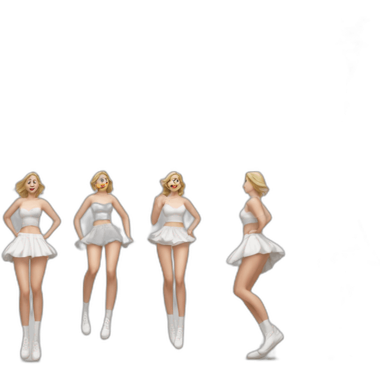 Hyperrealistic Full body Caucasian curvy beauty jumping short white skirt back and front views strong wind knickers long white socks emoji