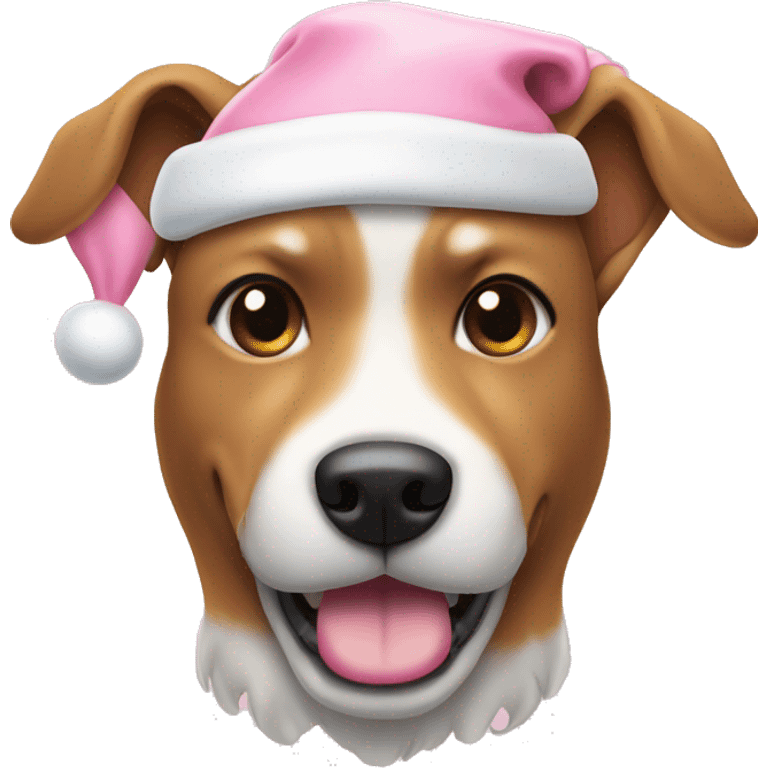 Dog with light pink Christmas hat and white bone in mouth emoji