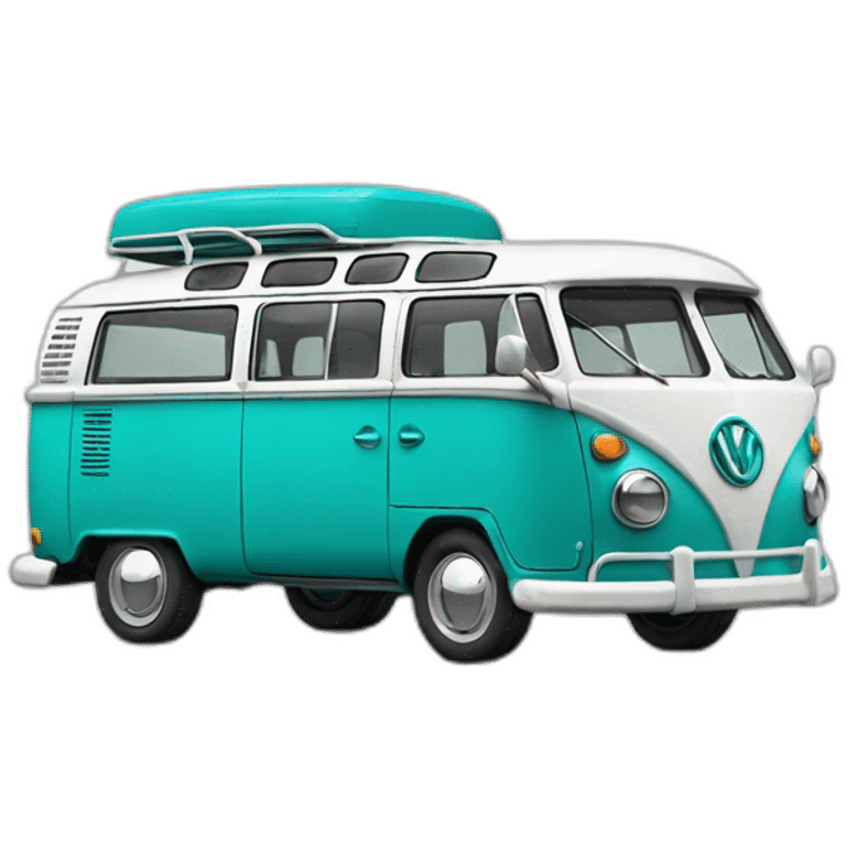 old turquoise and white vw split bus without roof rack emoji