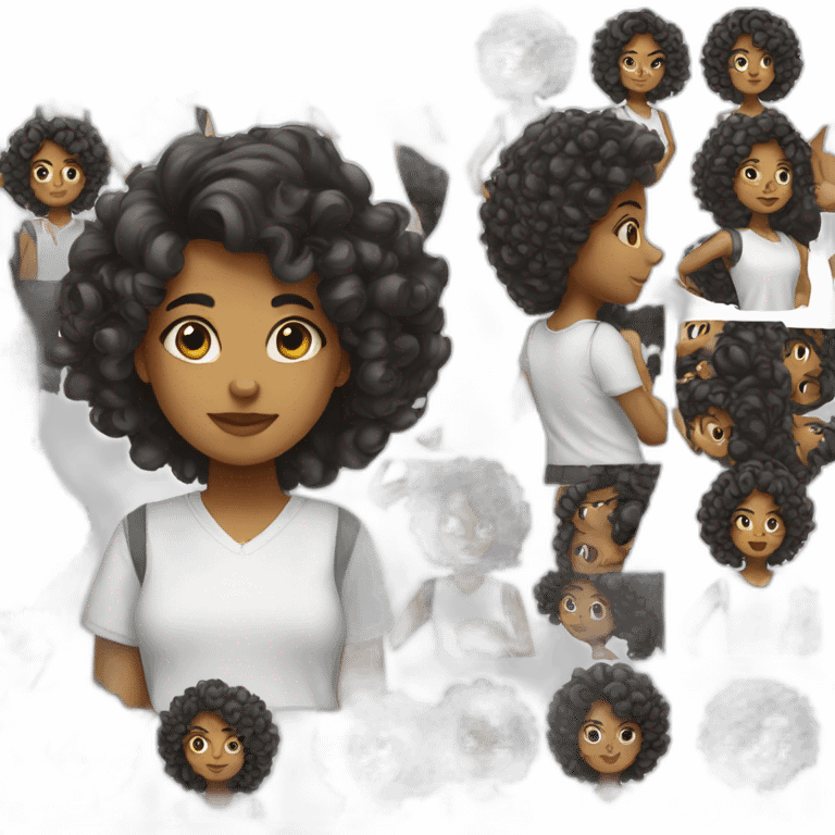 girl with medium curly hair who wears black and working emoji