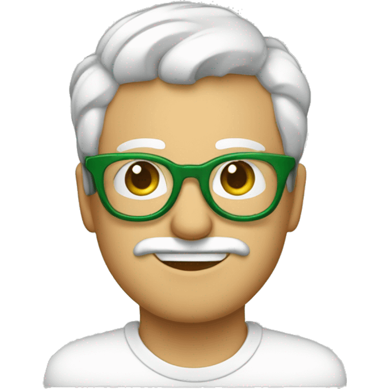 señor con canas, camisa blanca y lentes verdes de aumento  emoji