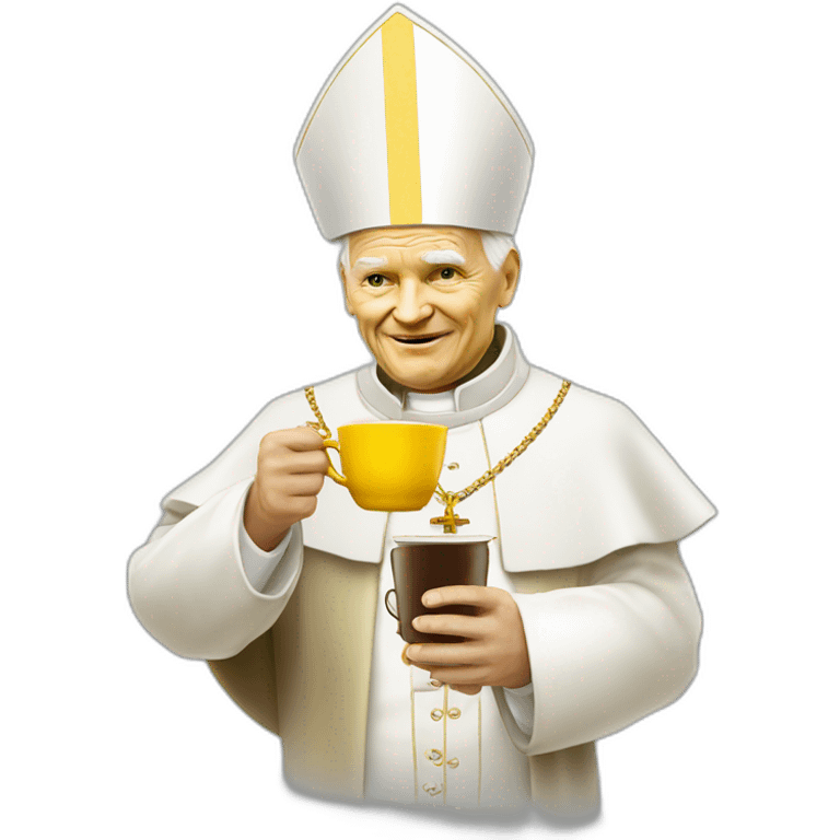 pope John Paul II with yellow face offering coffee emoji