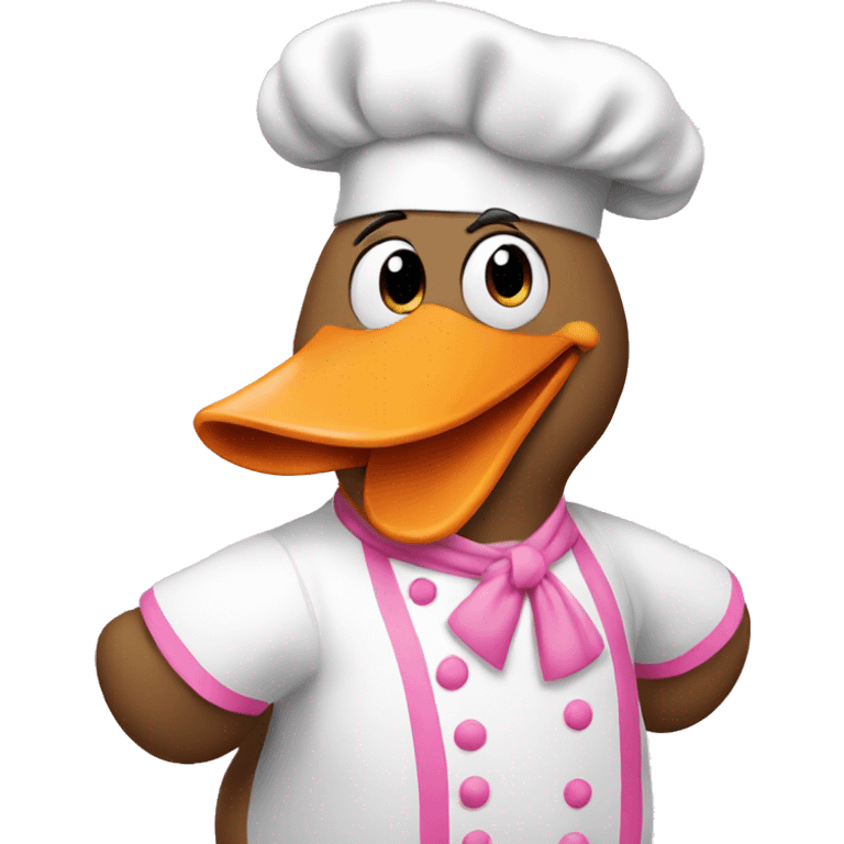 A goose dressed like a pink chef emoji