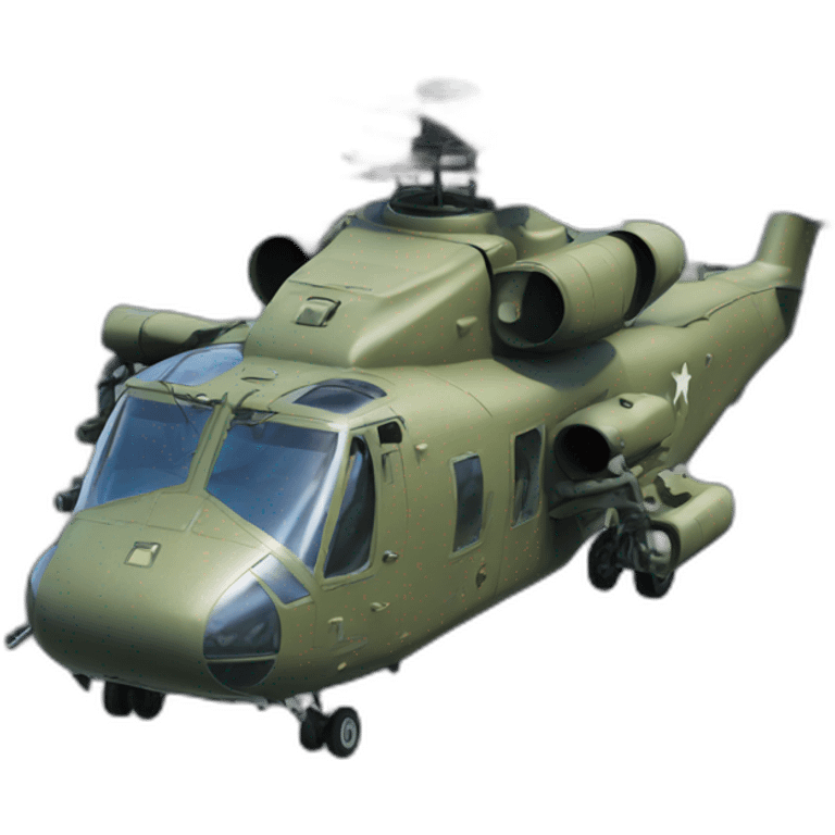 militar helicopter, view from up, above, realistic emoji