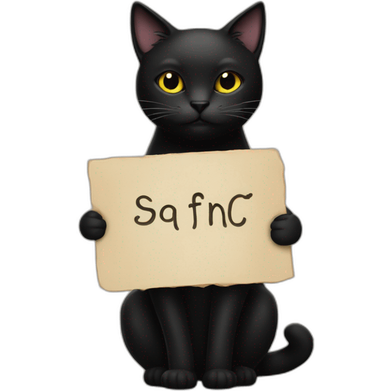 Black cat holding a sign with the inscription “Safina” emoji