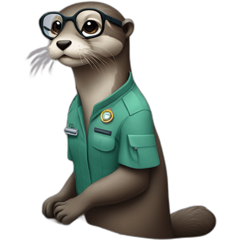 female vet otter with glasses use a macbook emoji