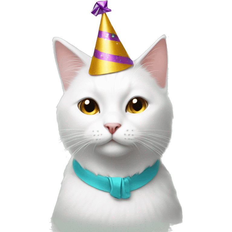 white Cat with a party hat emoji