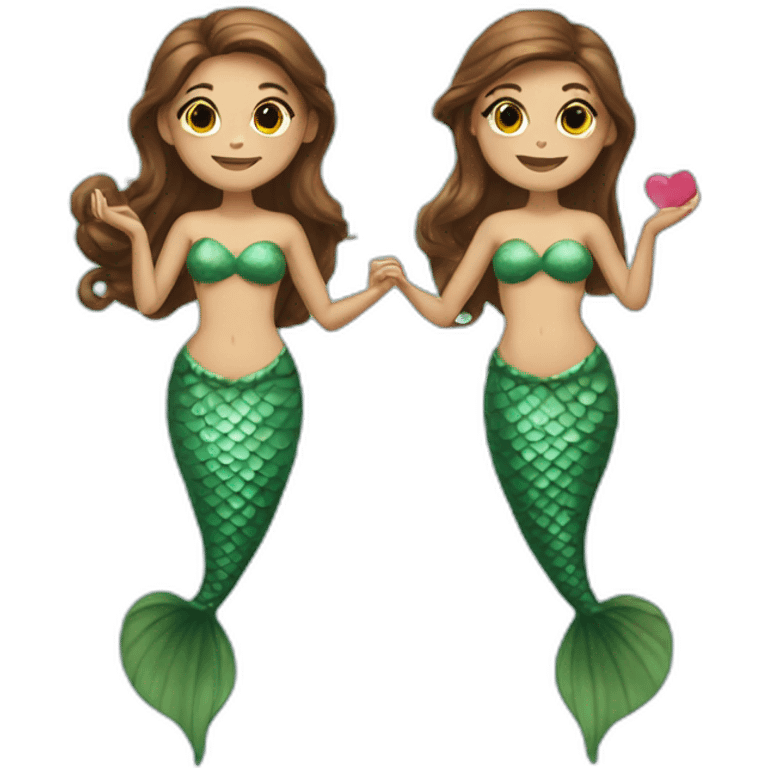 Two brown haired mermaids with their tails making a heart  emoji