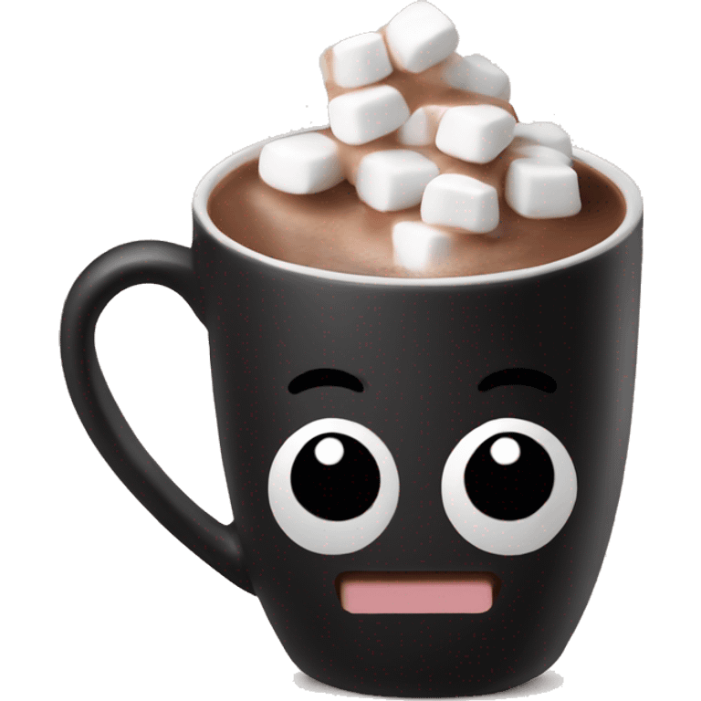 Black mug of hot chocolate with marshmallows  emoji