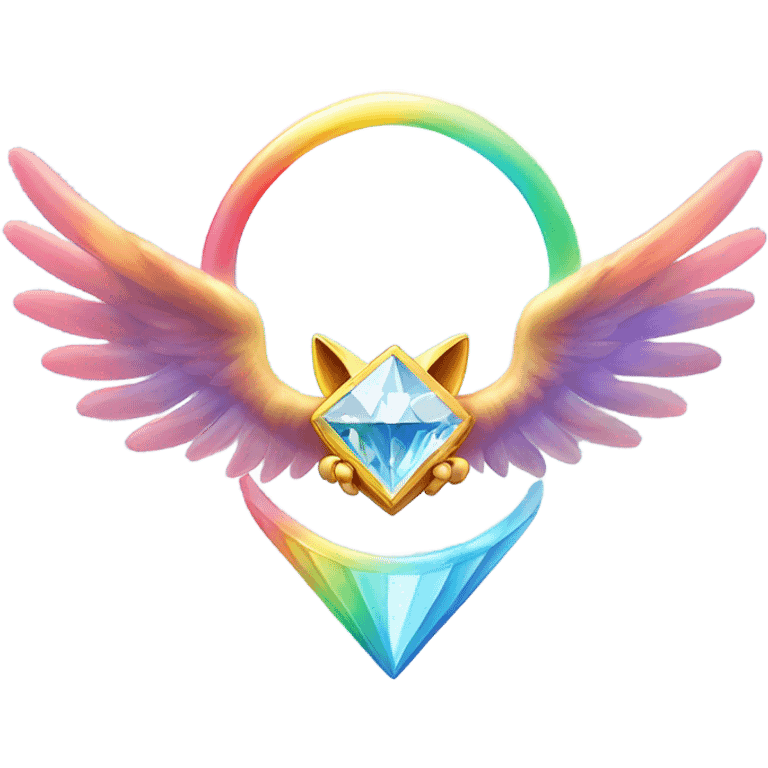 Heavenly Rainbow 4d Diamond ultra Omni-Cat God with wings and a ring around its body and another ring above it’s head  emoji