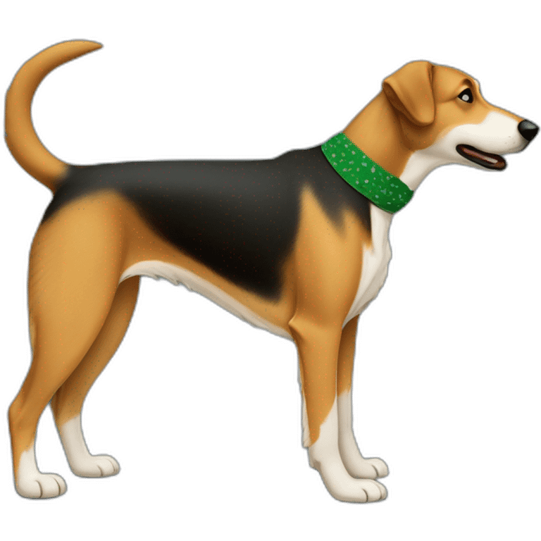 75% Coonhound 25% German Shepherd mix dog wearing small plain green bandana side view full body in profile left facing emoji