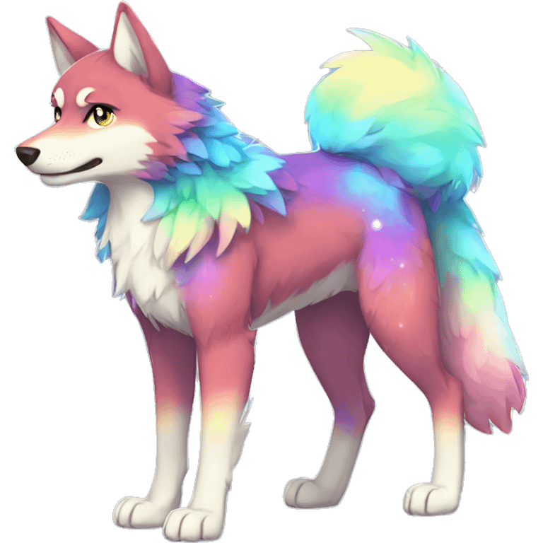 Colorful Sparkle-wolf-fursona full body emoji