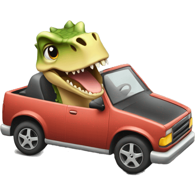 A dinosaure in a car emoji