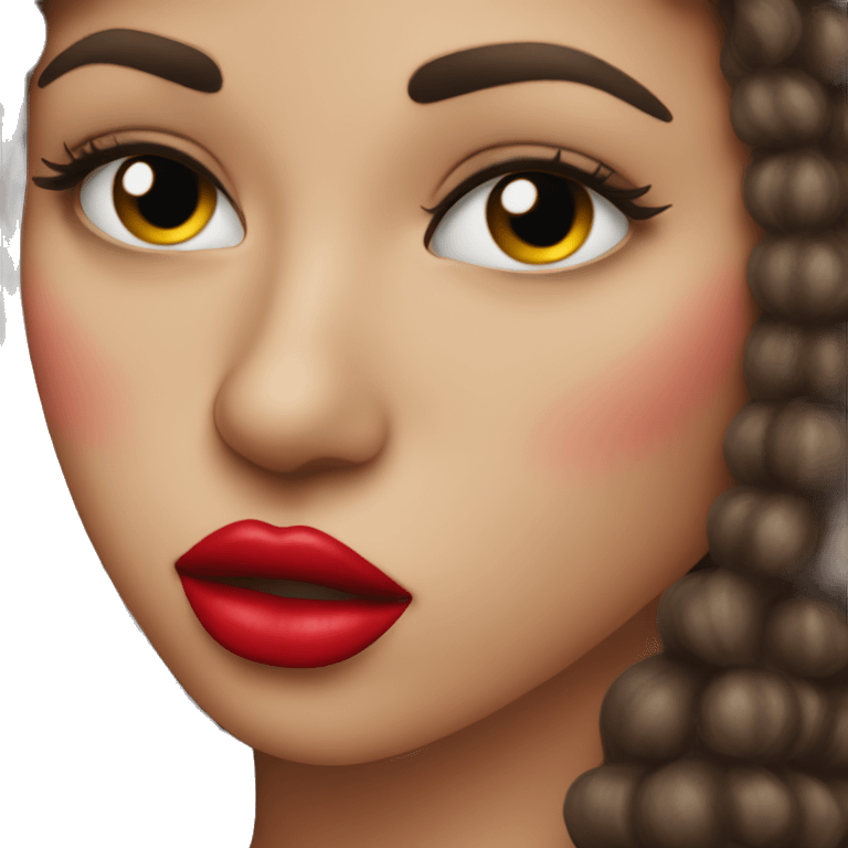 Kissing emoji with big red lips and lashes emoji