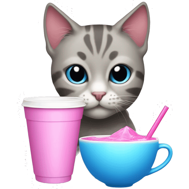 Cat drinking pink and blue drink out of fancy cup emoji