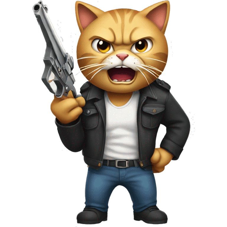 An angry cat with a gun emoji