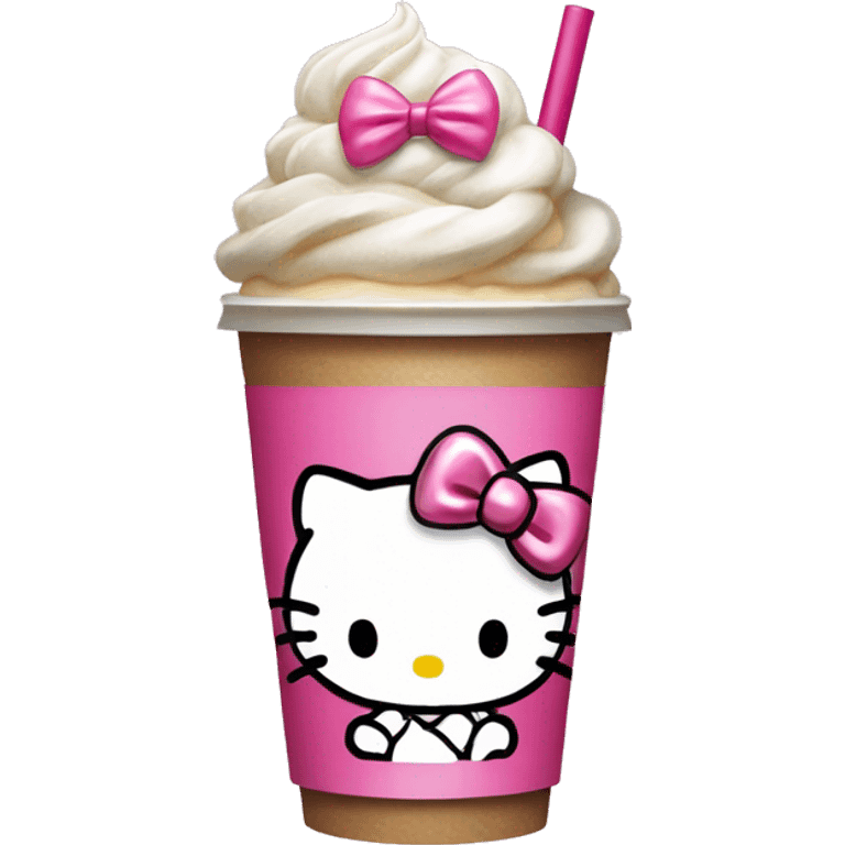 Hello kitty with a pink coquette bow holding a Starbucks drink emoji