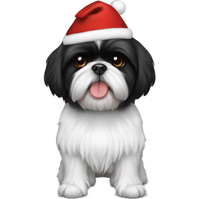 ALL BLACK SHIH TZU CHRISTMAS HAT emoji