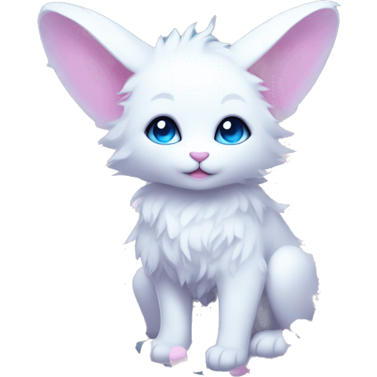 Edgy Cute Cool Kawaii gorgeous sparkly ethereal white fantasy animal with blue eyes sona with flowers and butterflies emoji