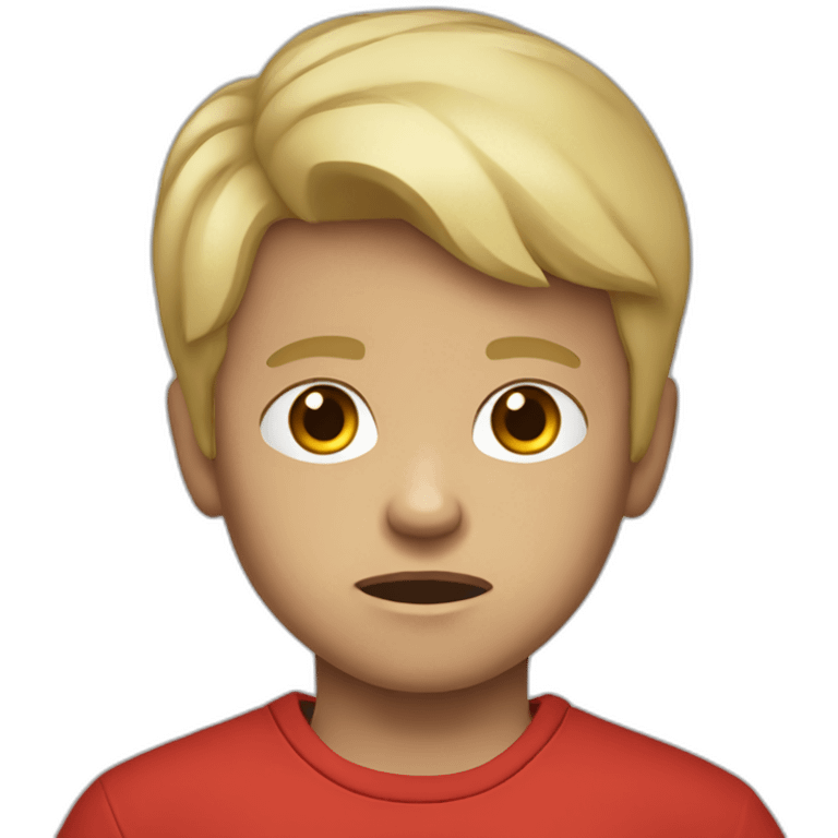 Angry boy child light skin color blond straat hair red shirt emoji