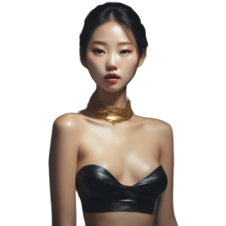 Korean girl-,-david-bellemere,-bare-belly, -wings,-choker,-bathed-in-shadows,-fov-90-degrees,-short-lighting, -I-usm,-cold-colors,-gilded-technique,-extremely-hyper-aesthetic, -absurdres emoji