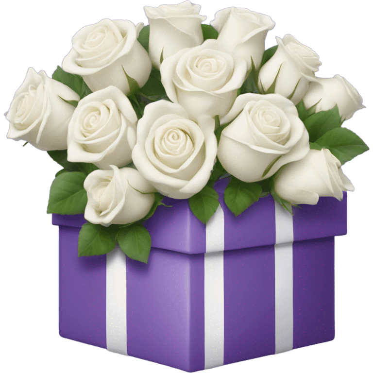 white roses inside purple box with white ribbon emoji