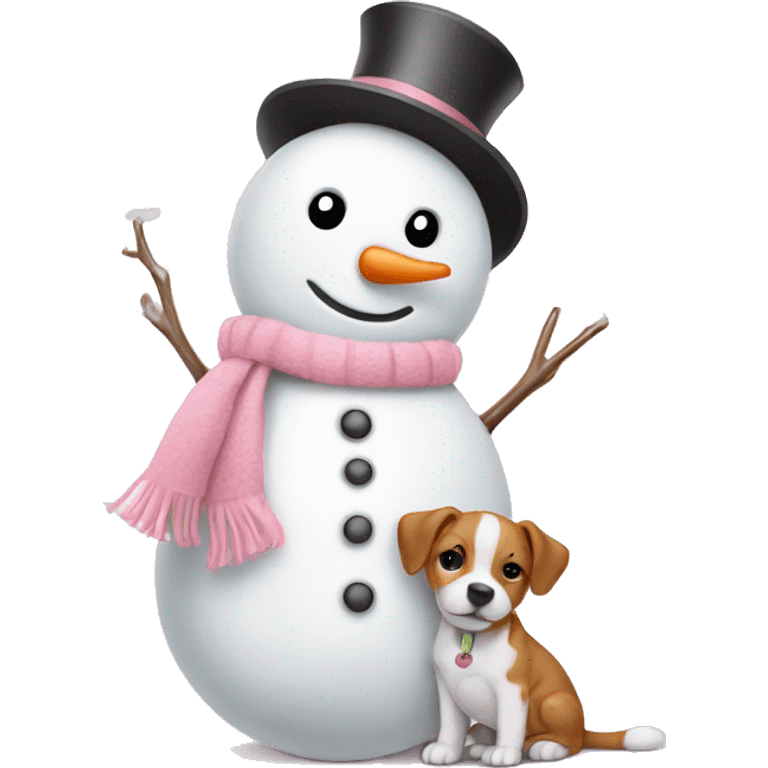 cute light pink snowman with puppy emoji