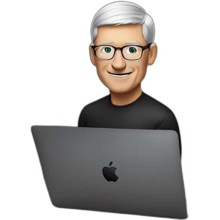 tim cook with macbook pro on desk all black emoji