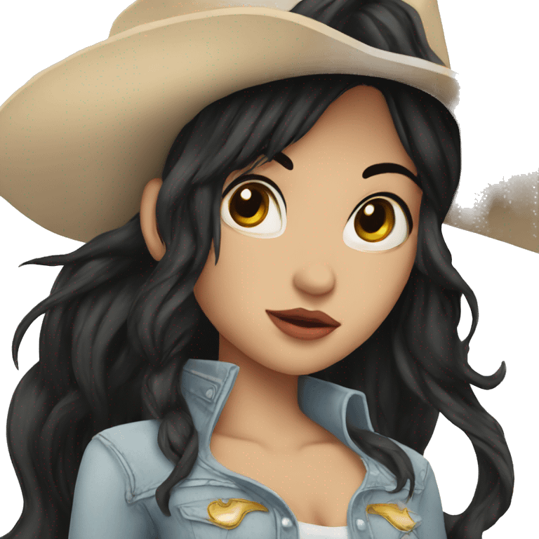 Cowgirl with black hair and pale skin kiss emoji