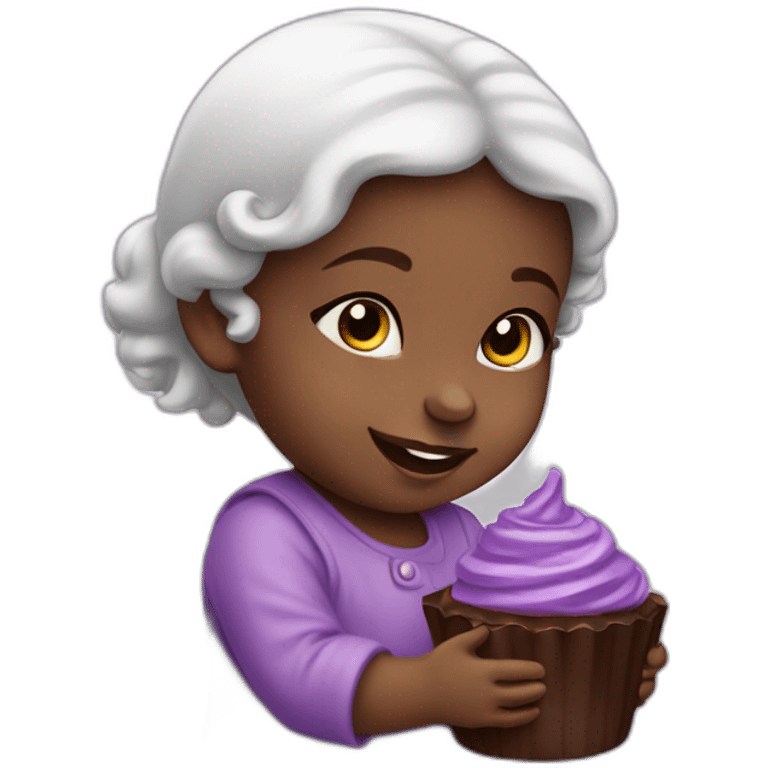 Cute baby girl with a purple chocolate emoji