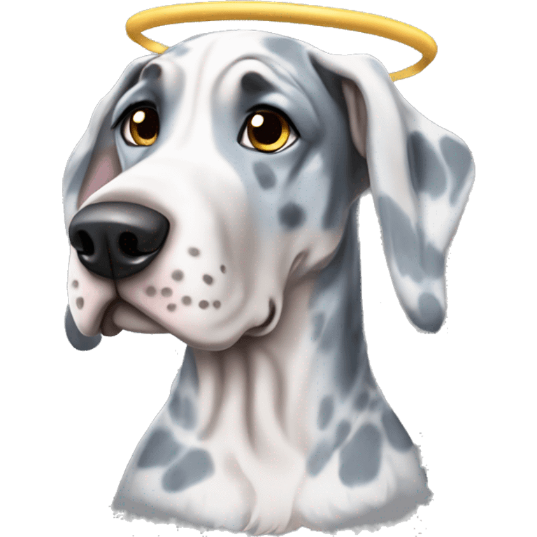 Blue Merle Great Dane wearing a angel costume  emoji