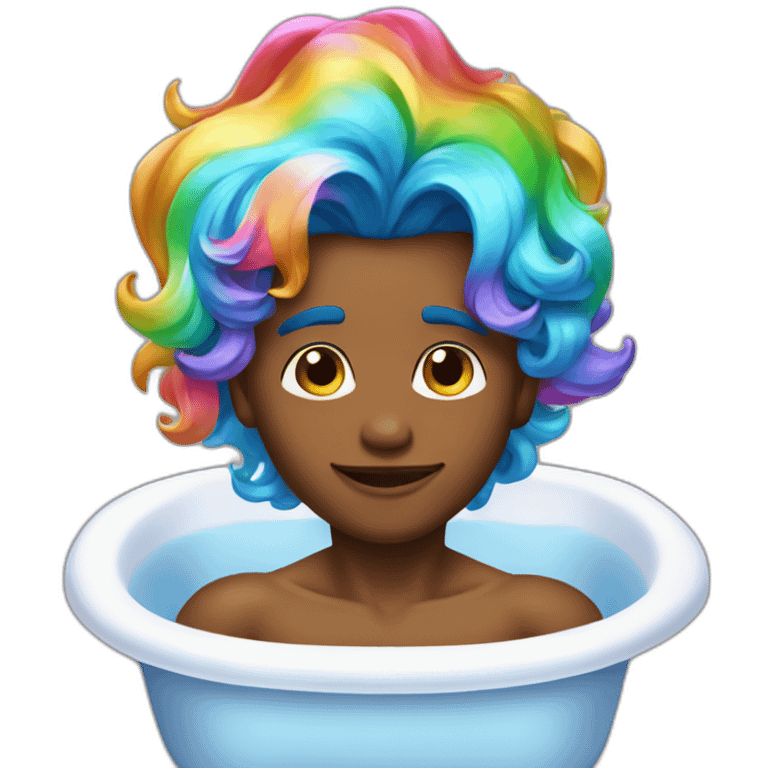 posh-muscle-boy-with-pearl-necklace-and-rainbow-unicorn-hair-in-golden-bathtub emoji