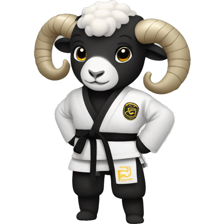 Ram wearing black Jiu-Jitsu gi whit white belt emoji